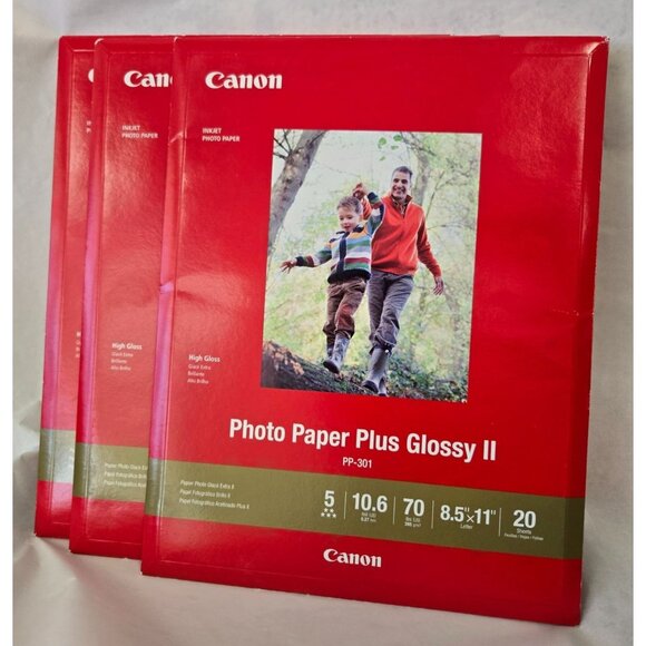 Canon Photo Paper Plus Glossy II PP 301Ink Jet 20 Sheets 8.5X11 Lot of 3 New - Picture 1 of 6
